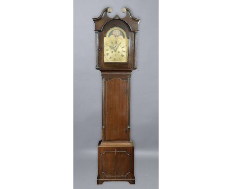 GEORGE III LONGCASE CLOCK, the 11" brass dial inscribed McGeorge, Dumfrs beneath a moonphase, subsidiary seconds dial and on 