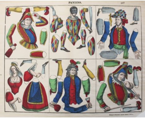 PELLERIN & CIE (Designers, French, 19th Century) `PANTINS`: PAPER CUT-OUT PUPPET DESIGNS Three, woodcuts, with hand colouring