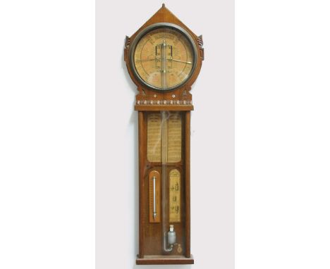 ROYAL POLYTECHNIC BAROMETER, by Davis & Co., the oak case with a main dial above the mercury reservoir flanked by Admiral Fit