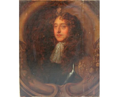 FOLLOWER OF SIR PETER LELY (1618-1680) PORTRAIT OF A GENTLEMAN Quarter length, wearing a long wig, lace jabot and armour, wit