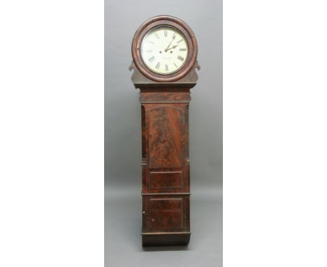 EARLY 19TH CENTURY MAHOGANY LONGCASE WALL CLOCK the 14" enamelled dial inscribed Wm. Corke, Stourport on a twin train movemen