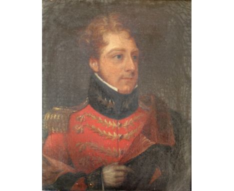 FOLLOWER OF SIR GEORGE HAYTER (1792-1871) PORTRAIT OF GENERAL SIR GEORGE ANSON (1769-1849) Quarter length, wearing a red tuni