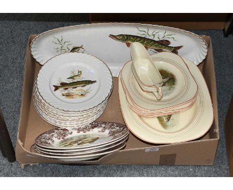 Various Game and Fish Decorated Dinner Wares, various makers including Mason's, Spode, Wood's etc. (one box)