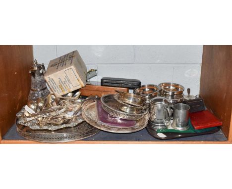 A Large Quantity of Silver Plated Items, to include claret jug, various bottle coasters, large mustard pot with Bristol liner