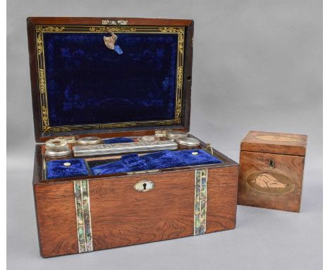 A 19th Century Mother of Pearl Inlaid Rosewood Vanity Case, with fully fitted interior, together with a George III inlaid mah