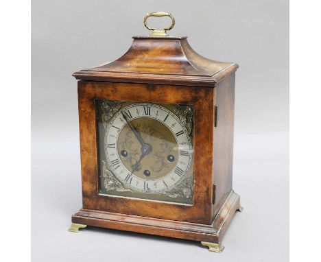 A German Chiming Mantle Clock, early 20th century, the triple barrel movement with a platform lever escapement, quarter chimi