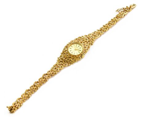 A Lady's 9 Carat Gold Wristwatch, signed Rotary, 1970's, manual wound lever movement, fancy link 9 carat gold braceletGross w