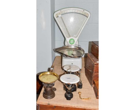 Three Weighing Scales (i) Avery shop scale (ii) Milvay double beam trip scales (iii) Steelyard scale (3)