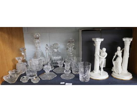 A Pair of Franklin Mint Bisque Romeo and Juliet Candlesticks; together with a quantity of Georgian and later glassware, inclu