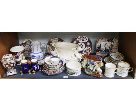 A Small Collection of 18th Century and Later Ceramics, including a pair of Royal Worcester pate sur pate vases, gilt and blue