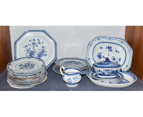 A Group of 18th-century and Later Chinese Export Blue and White Porcelain, including a small tureen cover and stand, a large 