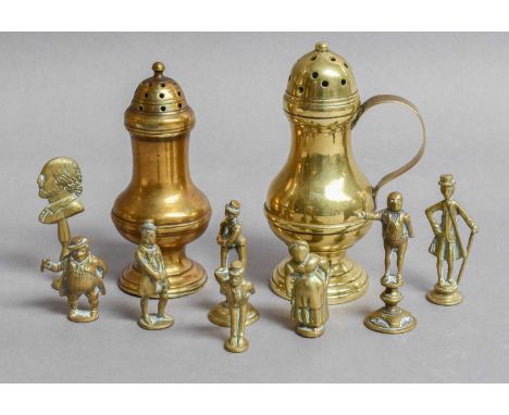 Two Georgian Brass Muffineers, together with eight brass pipe tampers (10)
