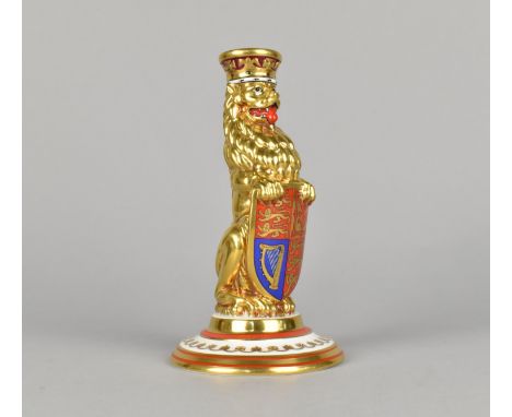 A Limited Edition Minton for Mulberry York Queens Beasts Pattern Candlestick, The Queen's Silver Jubilee, 57/250, 16cm high