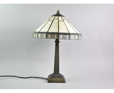 A Reproduction Metal Based Table Lamp with Tiffany Style Shade, 50cms High