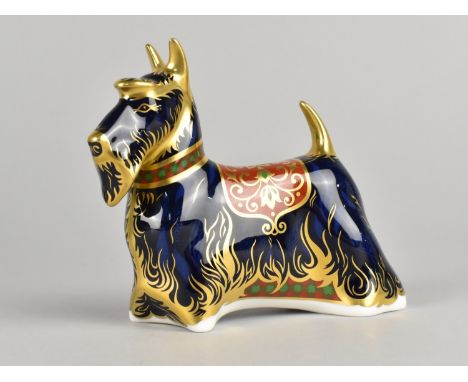 A Royal Crown Derby Paperweight, Scottish Terrier, Gold Button
