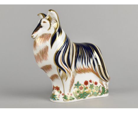 A Royal Crown Derby Paperweight, Rough Collie, Gold Button