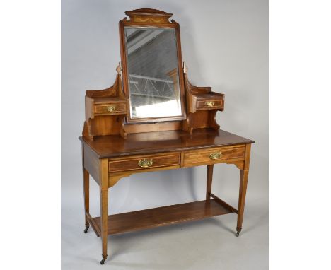 An Edwardian Inlaid Mahogany Inlaid Dressing Table with Two Centre Drawers, Stretcher Shelf and Two Raised Jewel Drawers, 117
