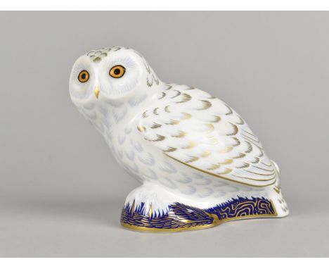 A Royal Crown Derby Paperweight, Snowy Owl, Gold Button