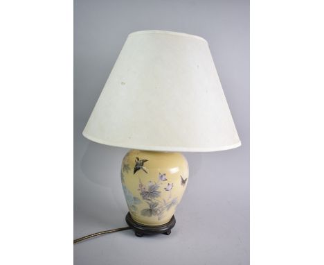 A Modern Table Lamp and Shade Decorated with Birds and Flowers, 45cms High