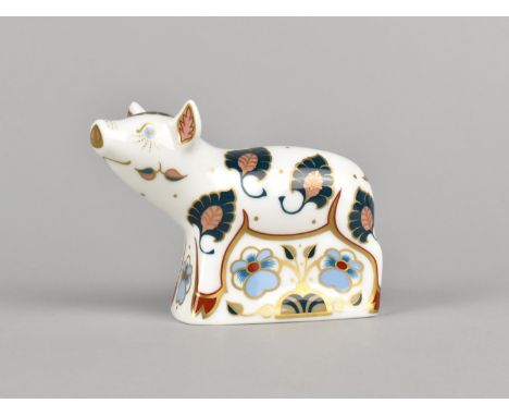 A Royal Crown Derby Paperweight, Percy Piglet, Gold Button
