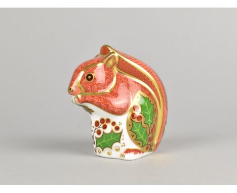 A Royal Crown Derby Paperweight, Christmas Squirrel, Gold Button