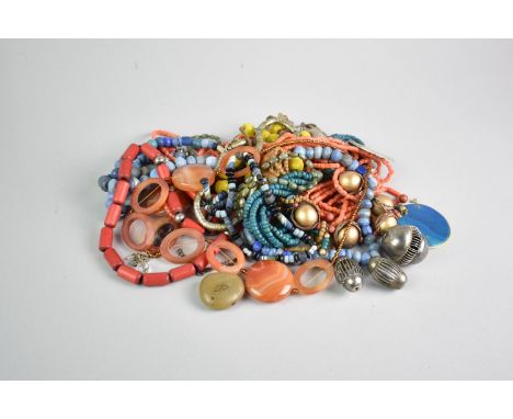 A Collection of Tribal, Eastern and Other Jewellery to comprise Jade Type Necklaces Formed from Conical Beads, Glass Beads, C