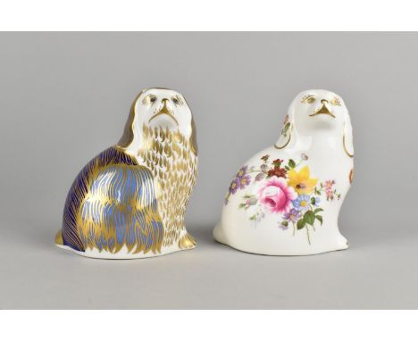 A Royal Crown Derby Paperweight, Spaniel, Gold Button Together with a Further Example, Posie Spaniel