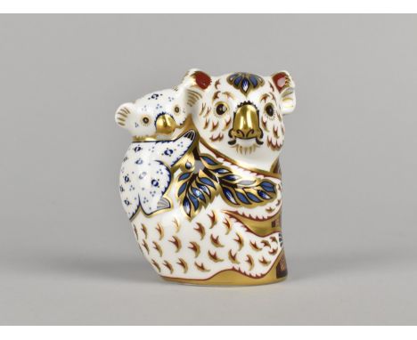 A Royal Crown Derby Paperweight, Koala and Baby, Gold Button