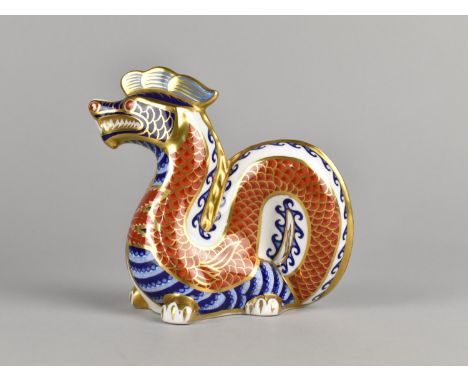 A Royal Crown Derby Paperweight, Dragon, Gold Button
