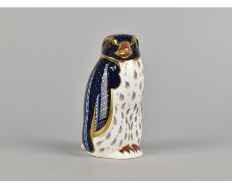 A Royal Crown Derby Paperweight, Rockhopper Penguin, Gold Button