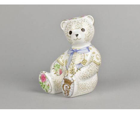 A Royal Crown Derby Paperweight, Christening Teddy, Gold Button
