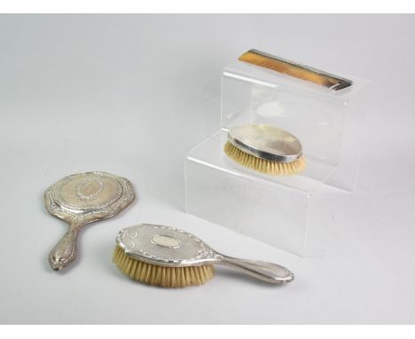 A Collection of Various Silver Mounted Dressing Table Items to include Clothes and Hair Brush, Hand Mirror (AF, Mirror Loose)