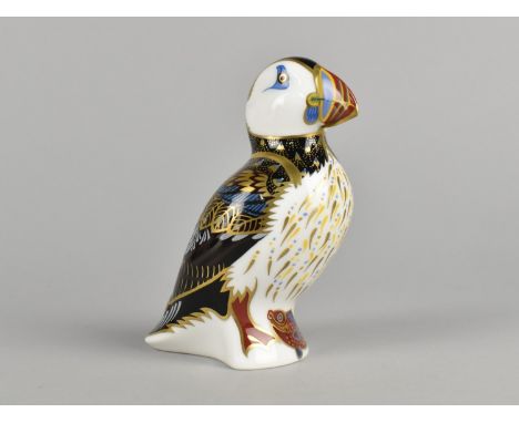 A Royal Crown Derby Paperweight, Puffin, Gold Button