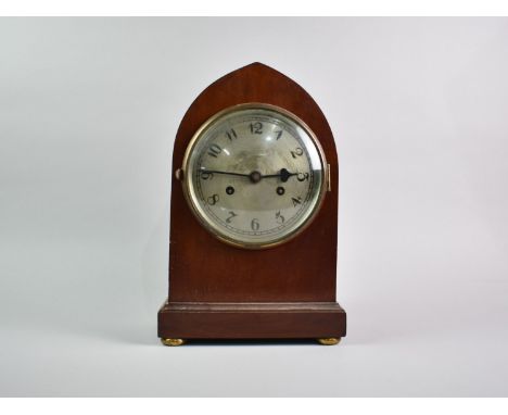 An Early 20th Century Mahogany Cased Lancet Mantel Clock, 32.5cms High