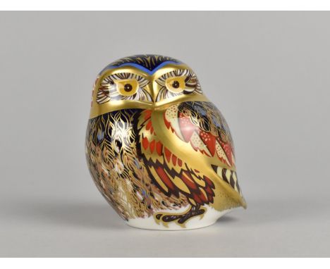 A Royal Crown Derby Paperweight, Owl, Gold Button