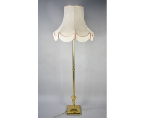 A Modern Brass Standard Lamp and Shade with Reeded Support