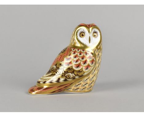 A Royal Crown Derby Paperweight, Short Eared Owl, Gold Button