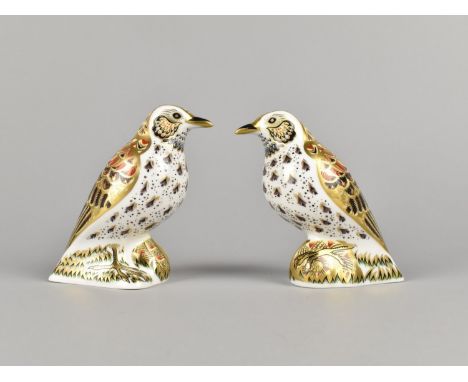Two Royal Crown Derby Paperweight, Song Thrush, Gold Button