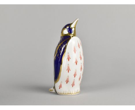 A Royal Crown Derby Paperweight, Penguin, Gold Button