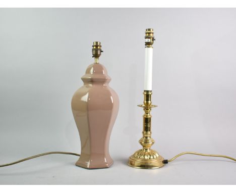 One Brass and One Ceramic Table Lamps