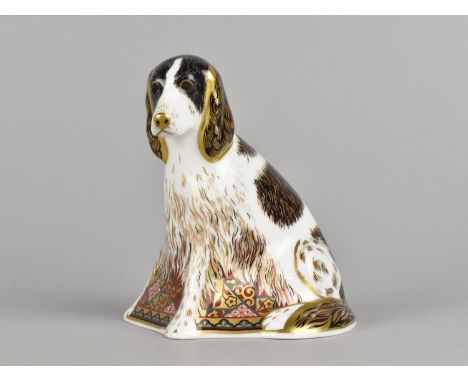 A Royal Crown Derby Dog Paperweight, Molly, Gold Button