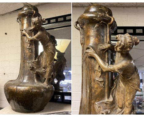 LARGE CERAMIC FIGURAL VASE - SIGNED 75CMS (H) APPROX - SEE IMAGES FOR CONDITION