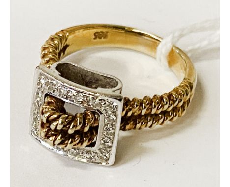 14CT GOLD 7 DIAMOND BUCKLE RING 6.3 GRAMS APPROX SIZE K