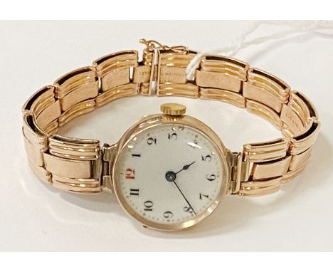 9CT GOLD LADIES WATCH WITH ENAMEL FACE 28.7 GRAMS TOTAL WEIGHT 