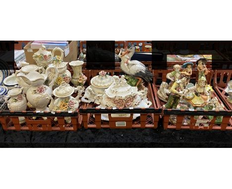 COLLECTION OF CAPO DI MONTE FIGURES, VASES ETC
