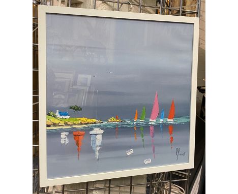OIL ON CANVAS OF THE FRENCH SEASCAPE - SIGNED 49CMS (H) X 49CMS (W) INNER FRAME 