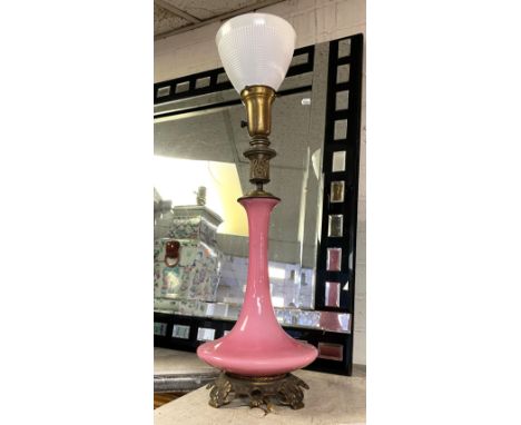 PINK GLASS &amp; BRASS BASE LAMP - 65CMS (H) APPROX