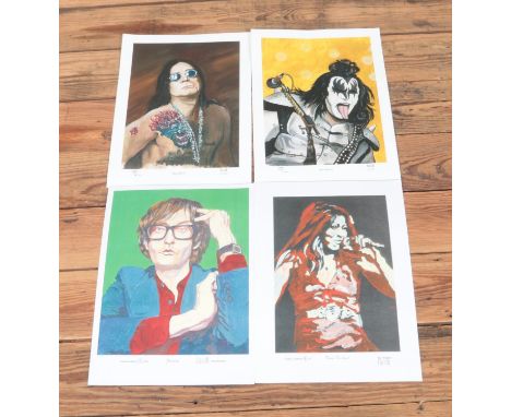 Four limited edition Paul Howell prints including Gene Simmons (19/30), Ozzy Osbourne (18/30), Tina Turner (45/175 1st Editio