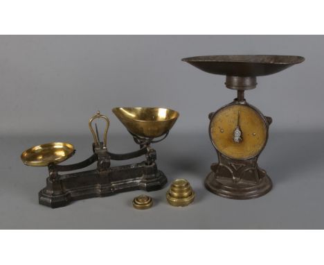 Two sets of weighing scale including Salter's family scale and W&amp;T Avery example. Includes quantity of weights.  