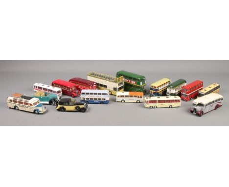 Sixteen loose die-cast vehicles, predominantly by Corgi.  
